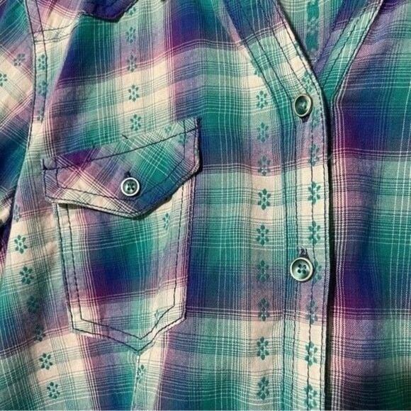 Bit & Bridle Shirt Medium Plaid Button-Up Purple & Green 5 FOR $25 💵 💲 - Picture 8 of 9